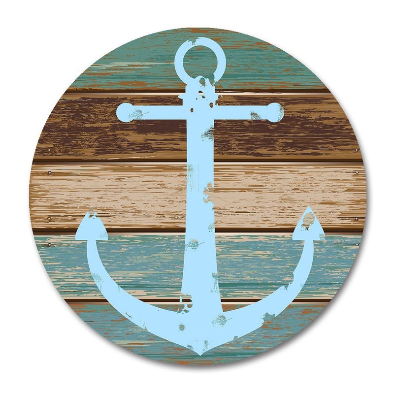 Smooffly Anchor Round Mouse Pad, Vintage Nautical Navy Anchor Wood Mouse Pad Round Mousepad Mat with Rubber 20CM - Image 1